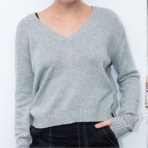 Brandy Melville Grey V Neck Knit Sweater One size (small/medium)